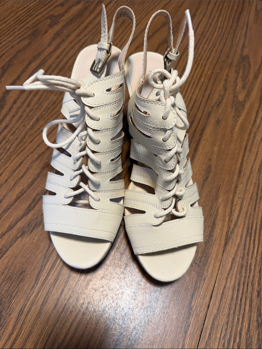 Maurices Cream Lace-Up Strappy Heels